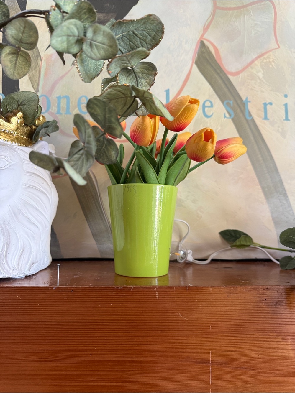 Green Tulip Planter Pair with Orange Tulip Accents - Picture 2 of 4